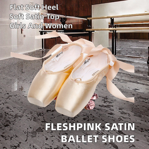 Baifa Flesh Pink Satin Pointe Shoes With <b>Ribbon</b> Flat Ballet Slippers For Women Dance Training High Quality Satin Low MOQ OEM ODM - Product Image 2