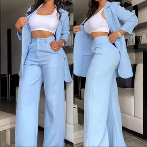 Bestseller Candy Color Long Sleeve Wide Leg Pants Summer Women <b>Blazers</b> Suits <b>Set</b> Fashion - Product Image 2