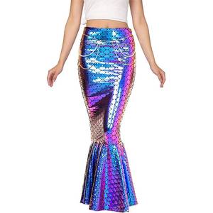 Falda Azul Brillante con Estampado de Escamas para Mujer, Disfraz de Princesa Sirena, Disfraces de Halloween, Poliéster, MS TV Movie - Product Image 3