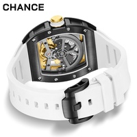 Montre automatique mécanique pour homme en acier inoxydable, forme tonneau, avec cadran à aiguilles et bracelet en silicone lumineux, style chinois Loong Guofeng