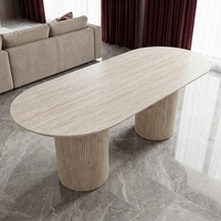 Ensemble table et chaises de salle à manger en pierre naturelle pour salon, table de salle à manger créative en marbre crème de style français