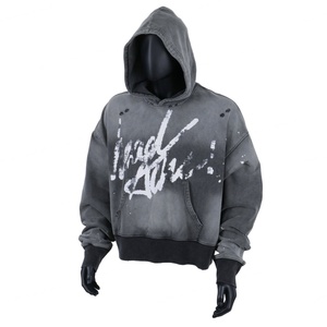Sudaderas con Capucha TOPSHOW Personalizadas de Algodón Grueso, Estilo Desgastado, Lavado Decolorado al Sol, Impresión Digital, para Hombre - Product Image 1