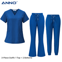 3 pièces légères 135g/ ㎡   Tenue médicale extensible 4 directions : Haut col en V et pantalon évasé et jogger pour le confort des longues journées en clinique dentaire et spa