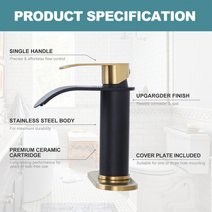 Robinets de salle de bain modernes noirs et dorés à une poignée pour <span class=keywords><strong>lavabo</strong></span> de salle de bain à 1 ou <span class=keywords><strong>3</strong></span> <span class=keywords><strong>trous</strong></span> Mitigeur de <span class=keywords><strong>lavabo</strong></span> - Product Image 3