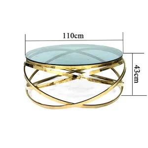 Modern living room furniture unique designs gold metal glass top round corner coffee table TV stand for sale