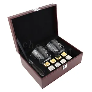 Qiao — cubes à glace de refroidissement à whisky, pierres et verre, en acier inoxydable, réutilisable, rapide, couleur argent, avec 2 verres, ensemble cadeau
