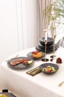Vaisselle de cuisine moderne noire mate, ensemble de table en céramique, ensemble de table en grès pour la maison, le restaurant et la fête