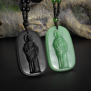 <span class=keywords><strong>Collier</strong></span> pendentif <span class=keywords><strong>Bouddha</strong></span> en verre imitation <span class=keywords><strong>obsidienne</strong></span> et jade vert, figurine religieuse sculptée, chaîne perlée style Hip Hop, vente en gros - Product Image 1