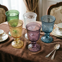 Gobelet à vin en verre artisanal, orné et gaufré, écologique, de couleur, style européen, résistant au lave-vaisselle, idéal pour les événements et les célébrations