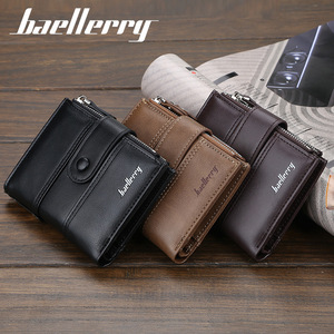 Baellerry <b>Men's</b> Short <b>Wallet</b> Coffee Color Large Capacity Zipper Coin Purse Multi Card Slot Buckle Design - Product Image 4