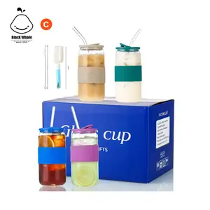6pcs Set ] Glass Cups With Bamboo Lids And - Beer Can Shaped Drinking  Glasses, 16 Oz Iced Coffee