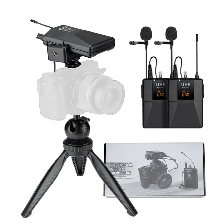 Micrófono portátil Inalámbrico UHF, videocámara de doble canal DSLR para exteriores, gran oferta