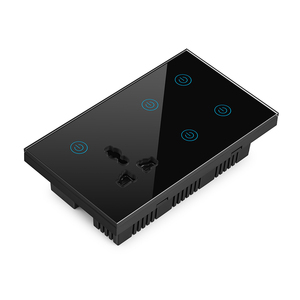 Tuya WiFi <span class=keywords><strong>Smart</strong></span> 4 Gang 10A Interruptor de luz montado en la pared Enchufe universal Panel táctil de vidrio 5 salidas Interruptores de control de voz 147mm - Product Image 4