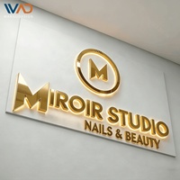 Enseigne LED 3D personnalisée en or, logo métallique rétroéclairé de luxe pour salons de manucure et de beauté, publicité pour devanture de magasin, décoration murale, enseigne en lettres 3D