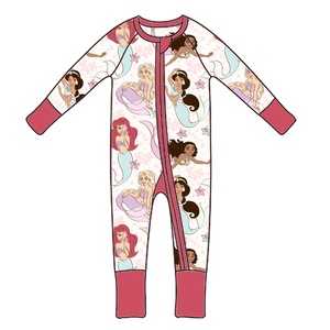 Niedliche Baby Mädchen Sommer Bambus Pyjamas Denim Animal Print Reiß verschluss Stram pler Versand bereit in Größen 0-6 Monate 18 Monate 2T - Product Image 3