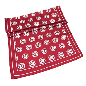 Customize Your Own Women Ladies Shawl Red White Long Style Scarves Machine Hemming 100% Silk Twill Custom Screen Printing Scarf