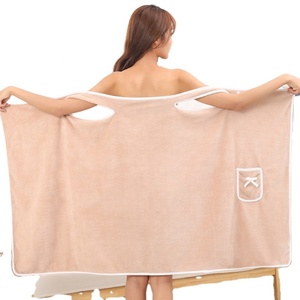 Asciugamano da bagno Super assorbente in microfibra per bagno Spa alla moda in pile di corallo <span class=keywords><strong>accappatoio</strong></span> indossabile per adulti per bambini, telo da bagno avvolgente - Product Image 1