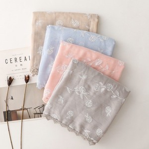 2026 Fancy Rose Flower Printed Head Wraps Shawls Breathable Soft <b>Lace</b> Embroidery Cotton Feeling Hijabs <b>Scarves</b> for Women - Product Image 1