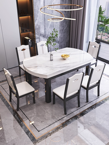 Moderno Simples Pequeno Doméstico Luz Luxo Bright Rock Plate Mesa De Jantar Telescópica Mobiliário Doméstico Dobrável para Uso Do Hotel - Product Image 2