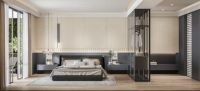 Moderner begehbarer Kleiderschrank mit Glasfront, integriertem Schlafzimmer-Stauraum und TV-Einheit – Luxuriöser, maßgefertigter Einbauschrank