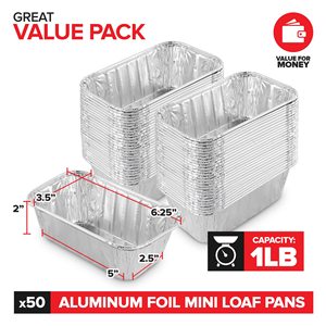 StockYourHome Aluminum Foil Pan 6x3.5x2 Inch 50 Pack Disposable Rectangular Baking Tray For Picnic Outdoor Cooking - Product Image 4