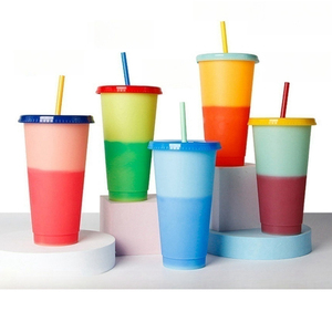 24oz Plastic Color Changing Cold Drink Cup Reusable Summer Coffee Plastic Tumblers Cup With Lid And Straw