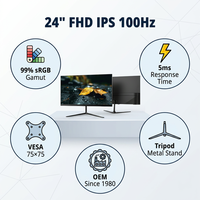 Moniteur 23,8 pouces FHD IPS 100Hz, 1920*1080, 99% SRGB 5ms VESA 75*75, support trépied en métal, bureau, domicile, OEM en gros