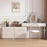 Meuble de chambre à coucher au design minimaliste contemporain français, coiffeuse en bois massif avec miroir éclairé, vente en gros