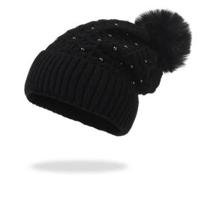 Gorro de invierno para mujer, estilo coreano, para circunferencias de cabeza grandes, gorro de punto con pompón de piel para estudiantes y ciclistas - Product Image 1