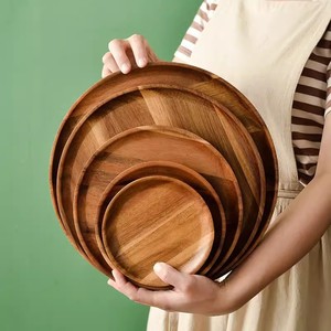 Acacia Wood <b>Round</b> <b>Serving</b> <b>Tray</b> 10.5Cm 16Cm 21Cm 26Cm 29Cm Multi Size Solid Wood <b>Tray</b> For Coffee Tea Snack Hotel Use - Product Image 1