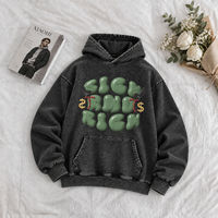 Sweat-shirt à capuche surdimensionné vintage délavé avec impression graphique 3D en relief et poche kangourou