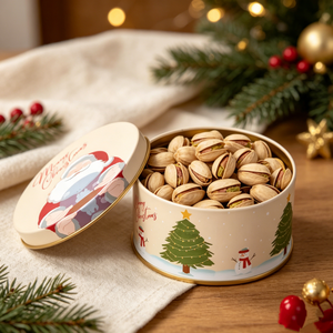 シックな円形クリスマスブリキ缶、サンタクロースデザイン、金縁付き高級ナッツ菓子用ギフト包装ケース - Product Image 2