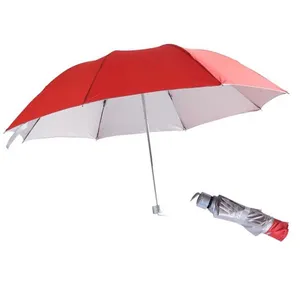 Cheap UV Blocker Polyester Promotion White Rain 3 Folding Umbrella Manual Open Ribs UV Silver Coat 3 Folds Umbrella