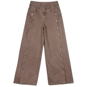 Pantalones Largos de Mujer, Anchos, de Cintura Media, Color Sólido, Corte Holgado, Casuales, Transpirables, Ecológicos, Teñidos, para Todas las Temporadas - Product Image 1