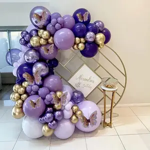 Roxo Balão Garland Kit Dark And Gold Arch Lavender Light Decoração para Baby Girl Princesa Festa de aniversário Casamento