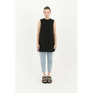 Top sin mangas para mujer con detalle de tul asimétrico, ligero, color crudo, estilo casual. - Product Image 5