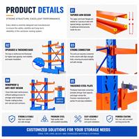 Étagère cantilever robuste réglable pour le stockage de matériaux longs, tels que le bois, les tuyaux, les barres d'acier et les tubes