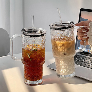 Nouveau modèle 2025 – Gobelet en verre grande capacité avec poignée de haute qualité, couvercle et brise-glace intégré, pour boissons – Design élégant - Product Image 3