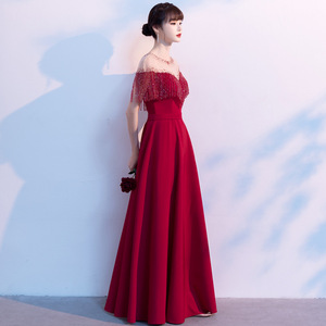 Burgundy Evening Gown Sweetheart Neckline A-Line Illusion Beaded Dress For Banquet Hosts - Product Image 3