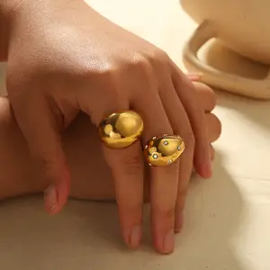 Cincin kubah desain populer cincin Chunky pernyataan tetesan air baja tahan karat tahan air trendi untuk wanita