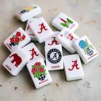 Jeu de Mahjong Américain Personnalisé 160 Pièces avec Motifs Floraux Éléphant Rouge et Fleurs d'État, Boîte Cadeau, Design Gravé Durable