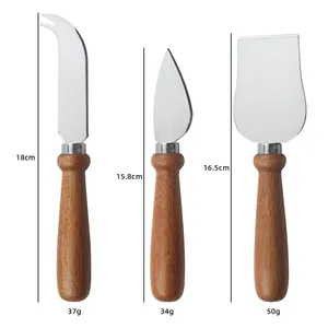Набор профессиональных сырных ножей из нержавеющей стали с деревянной ручкой, 3 шт.