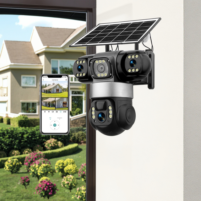 V380 12MP Triple Lens 360 PTZ IP66 Waterproof Solar 4G Wireless CCTV Camera with AI Auto Tracking