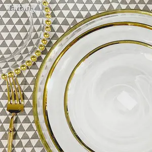 Luxury Wedding Decoration Golden Silver Glass Charger Plate Clear Wedding Silver Charger Plate