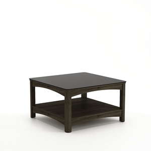 Table basse carrée moderne en verre noir avec cadre en bois et étagère de rangement ouverte - Product Image 2
