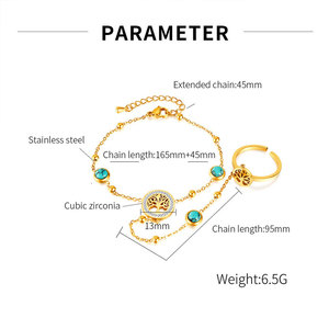 Pulsera de Dedo y Anillo de Mano para Mujer, de Acero Inoxidable 316L, con Baño de Oro PVD de 14k y 18k, Diseño Árbol de la Vida, No se Deslustra - Product Image 6