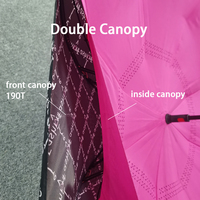Parapluie inversé double couche coupe-vent coloré avec poignée en C, disponible en stock, personnalisable avec logo