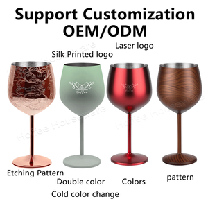 Verre à vin à pied long en acier inoxydable rouge brillant de 500 ml, finition métallisée, idéal pour cocktails, bars, fêtes et cadeaux - Product Image 3