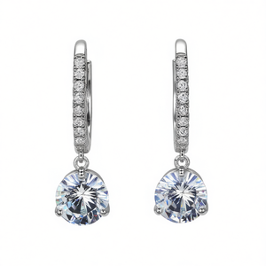 Orecchini Pendenti Classici Placcati in Rodio con Zircone Rotondo per Donna, Gioielli da Festa, Orecchini alla Moda in Lega - Product Image 1