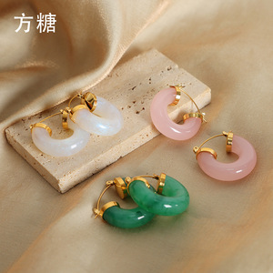 Pendientes de Aro de Resina de <span class=keywords><strong>Moda</strong></span>, Pendientes de Acero Inoxidable Chapados en Oro, Pendientes de Aro en Forma de <span class=keywords><strong>C</strong></span> Elegantes Franceses - Product Image 3